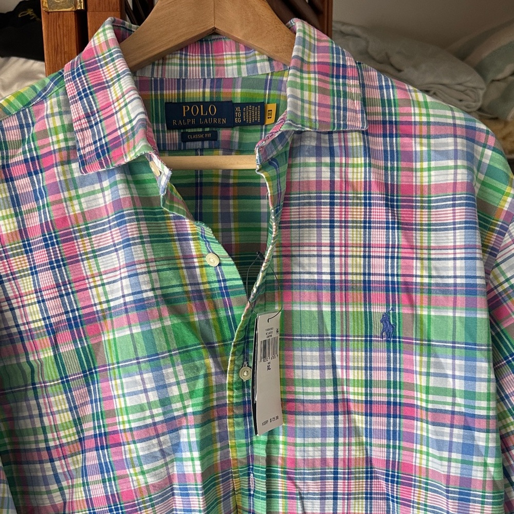 Polo by Ralph Lauren Men's Blue and Green Plaid Shirt NWT